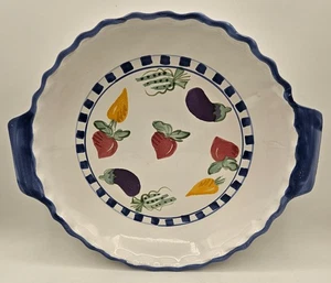 Mesa International Ceramic Serving Platter Hand Painted Vegetables Blue Handles - Picture 1 of 20