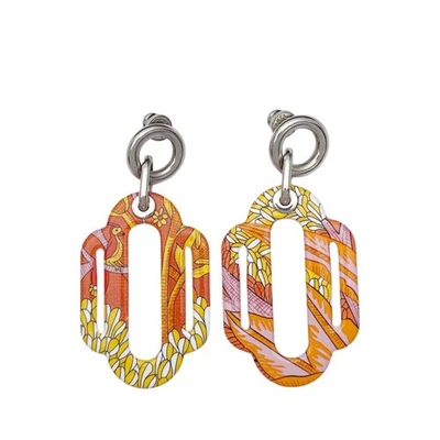 HERMES Authentic Earrings Attrage Orange Pink Enamel Palladium Plated 6x2.8cm - Image 1 of 4