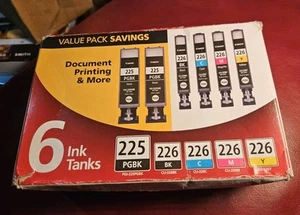 Genuine Canon Value Pack PGI-225 Black/CLI-226 Black Color 6 Ink Tank Cartridges - Picture 1 of 3