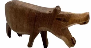 African Folk Art Wooden Hand Carved Hippopotamus Hippo 3x1.75” Vintage - Picture 1 of 5