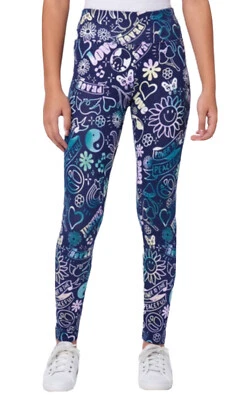 Леггинсы для девочек Justice синие размер 16/18 полная длина граффити графический логотип - Изображение 1 из 4
