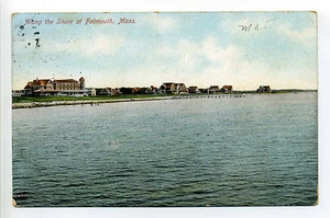 Falmouth MA Messa lungo la riva, cottage, 1907 antica cartolina - Foto 1 di 2