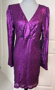 Lulus lila Pailletten Minikleid Gr. Large Pokerface elegant Lux gefüttert NEU formell - Bild 1 von 10