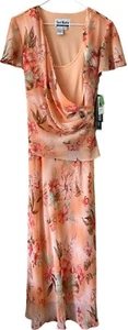 Vestido Sheri Martin NY 2 PC Frontal Envolvente Floral Transparente Forrado Talla 10 Coral - Imagen 1 de 7