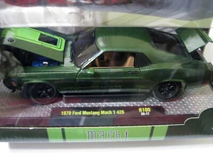 M2 Machines ® 2022 Metallic Green 1970 Ford Mustang Mach 1 428 1:24 R100 22-17 - Picture 1 of 6
