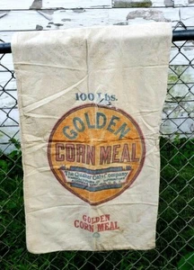 Rare Antique Cloth Advertising Sack Golden Corn Meal Quaker Oats Americana - Picture 1 of 5