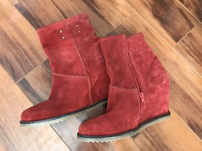 SUNDANCE CATALOG 11M Diba Rojo Cuero Gamuza Bloqueo Botín de Cuña Botines  Foto 1 de 4