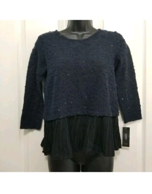 Pullover ALFANI Tejido Top Talla PP Azul Marino Medios Mixtos Manga 3/4 Lentejuelas Foto 1 de 4