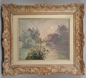 ANCIENNE PEINTURE VUE DE NEUVILLE-SUR-AIN SIGNEE CLUZE 1951 - Bild 1 von 10