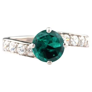 1,15Kt 100% Natürlich Smaragd IGI Zertifiziert Diamant Ring Im 585er Weißgold - Bild 1 von 12