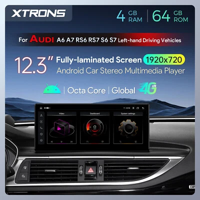12,3" 4G+64GB Autoradio Android 14 HD IPS GPS Navi CarPlay Für AUDI A6 A7 RS6 C7 - Bild 1 von 4