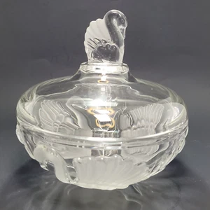 Walther Glass  Frosted Swans Candy Dish Lid 6.25" tall 6.25" dia Cottage Core - Picture 1 of 5