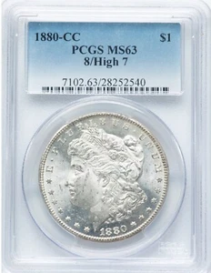 1880-CC 8/High 7 Morgan PCGS MS63! Interesting Carson City Variety - Picture 1 of 2