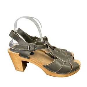 Sven Diamond Strap Clogs High Heels Peep Toe Gray Green Leather Sz 41 10.5/11 - Picture 1 of 10