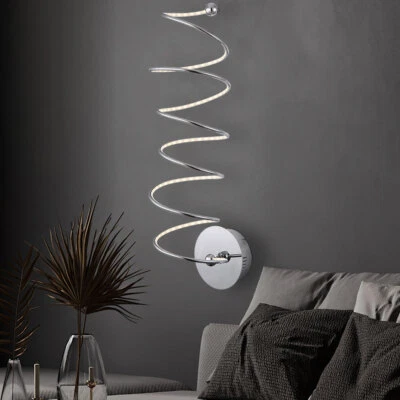 Lampada di Design Parete da Cromo LED Alluminio Spirale Camera Letto - Immagine 1 di 4