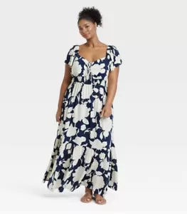 NWT 3X Women's Flutter Short Sleeve Tiered Maxi Empire Waist Dress - Ava & VIV - Picture 1 of 11