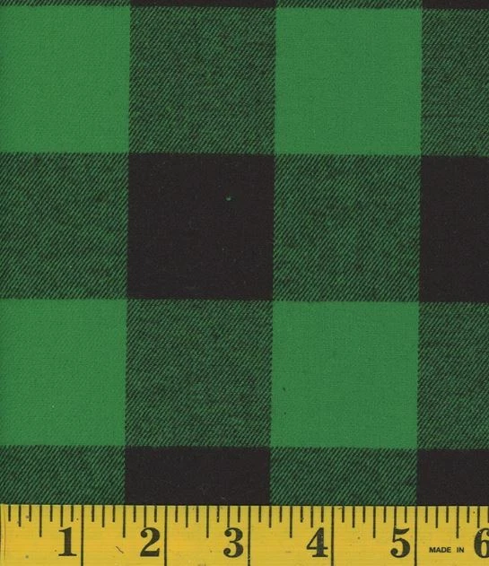 Flannel Buffalo Plaid 1.75" Buffalo Check Green Black Fabric By the Yard D275.18
