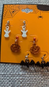 Halloween Earrings 3 PC Set Bats Ghost Pumpkin Brand New!! - Picture 1 of 4