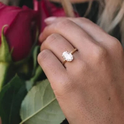 1.00CT Oval Lab Grown/CVD Diamond Solitaire Dainty Ring 925 Silver - Image 1 of 4