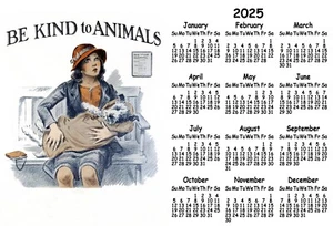 BE KIND TO ANIMAL VINTAGE PUBBLICITÀ CANE MUTT VETERINARIO ARMADIETTO FRIGO 2025 CALENDARIO MAGNETE - Foto 1 di 1
