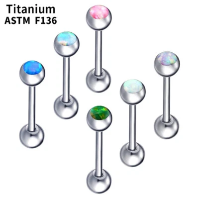 F136 Titanium Opal Stone Tongue Piercing Barbell Nipple Ring Choose Color & Size Foto 1 de 3