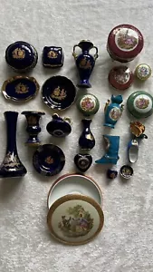Limoges Cobalt Blue Gold Plates Trinket Boxes Lovers Couples Job Lot X24 - Picture 1 of 13