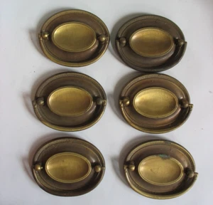 NOS Vtg 6 Antique brass drawer pulls w bail hardware restoration 3 1/8" x 2 1/2" - Picture 1 of 6