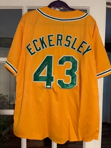 Autographed/Signed DENNIS ECKERSLEY Oakland Yellow Baseball Jersey JSA COA Auto - Picture 1 of 5
