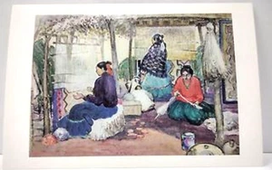 McNay Art Museum Watercolor Reprint Navajo Women Weaving Postcard Unposted - Picture 1 of 4