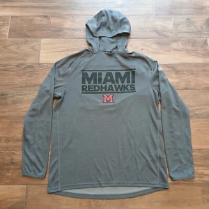 Miami Redhawks Shirt Mens Large Grey Adidas Hooded Athletic Performance Active - Picture 1 of 9