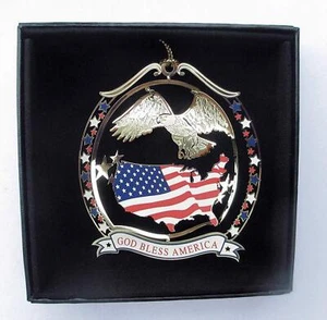 Adorno God Bless America, latón, bandera patriótica águila personalizada con dije de año - Imagen 1 de 14