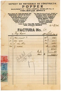 Rumänien, 1936, Vintage Rechnung / Quittung - Einnahmen / Steuermarken / Aschenputtel - Bild 1 von 2