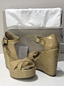 Sandalias Jimmy Choo Pallis Alpargatas Desnudo Cuñas Zapatos Derecha 38 Izquierda 37.5 Excelente - Imagen 1 de 12