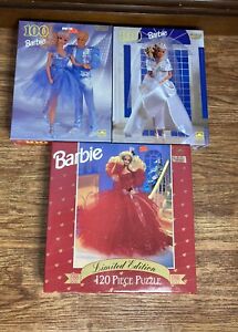 Vintage Barbie 100 Piece, 120 Piece Puzzle Lot Sealed Ballet Wedding 1993 Golden