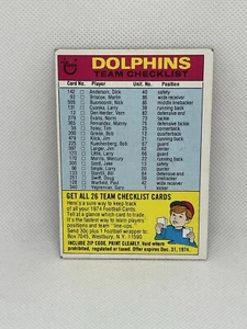 1974 Topps Dolphins Team Checklist Unmarked 0833 - Bild 1 von 2