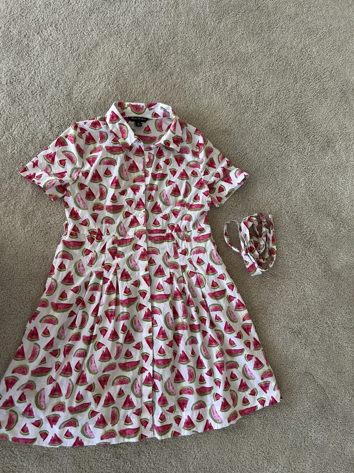 Brooks Brothers Girl Kids Size 16 Dress W Belt Watermelon Print - Image 1 of 2