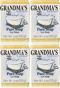 Grandma's Lye Soap Pure & Natural 6oz Bar Unscented ( 4 pack ) - Picture 1 of 4