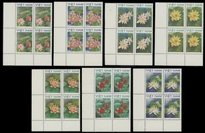 1988, VIETNAM, WATER LILIES, SET OF 7 IN CORNER BLOCKS OF 4, NH, SCOTT #1849-55 - Picture 1 of 1