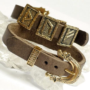 Lederarmband Basisarmband oder Bronze Zierplatten Runen selbst gestalten Futhark - Bild 1 von 42