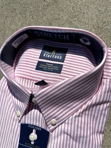 Stafford Travel faltenfreies Oxford Anzughemd Herren 18 (36-37) X-Tall neu mit Etikett - Bild 1 von 4