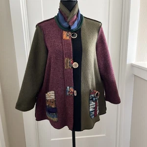 Ali Miles Womens Color block Swing Jacket Eclectic Button Front Patch Pocket - Picture 1 of 19