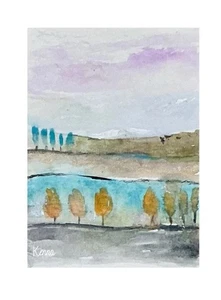 "Pintura Aceo de Kenna Original HP Paisaje Árboles 2.5"" X 3.5"" Firmada" - Imagen 1 de 4