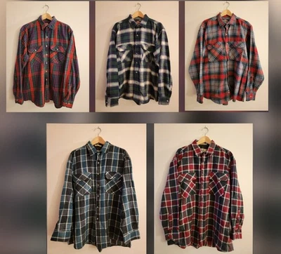 x5 VINTAGE GREATLAND APPAREL & NORTHERN HEAVY COTTON FLANNEL PLAID SHIRT 2XL LOT - Image 1 of 4
