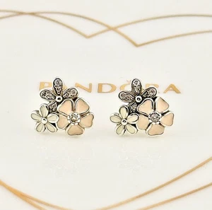 New 100% Genuine Pandora Silver & Enamel Poetic Blooms Stud Earrings 290686ENMX - Picture 1 of 3