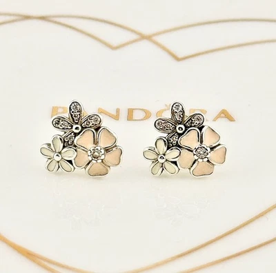 New 100% Genuine Pandora Silver & Enamel Poetic Blooms Stud Earrings 290686ENMX - Image 1 of 3