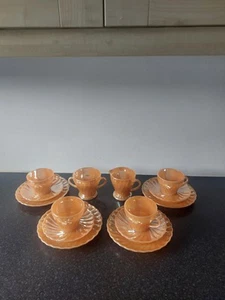 Anchor Hocking Fire King Peach Lustre Tea 4 Cup & Saucers Milk Jug & Sugar Bowl - Picture 1 of 24