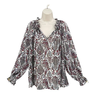 Blusa H&M Mujer Talla 14 Cachemira Boho Femenina Romántica Cuello Volantes Top Fluido Foto 1 de 4