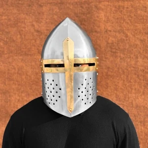 Authentic Templar Crusader Helmet 12th Century Medieval Great Helmet Replica - Picture 1 of 6