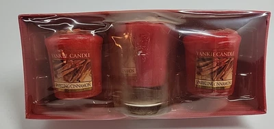 Yankee Candle Votive Juego de 3 pulgadas con soporte de vidrio transparente canela brillante NUEVO Foto 1 de 4