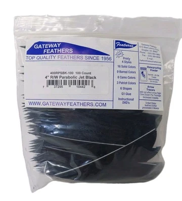 Paquete de 100 plumas Gateway 4" ala derecha: negro azabache parabólico 400RPSBK-100 Foto 1 de 3